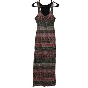 American Eagle Womens Boho Print Racerback Maxi Dress Cutout Back Side Slits S